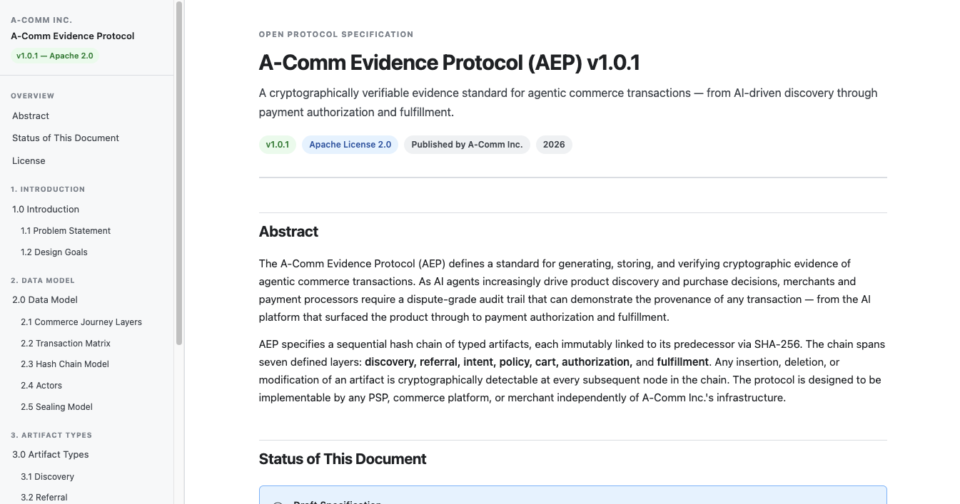 A-Comm Evidence Protocol specification document